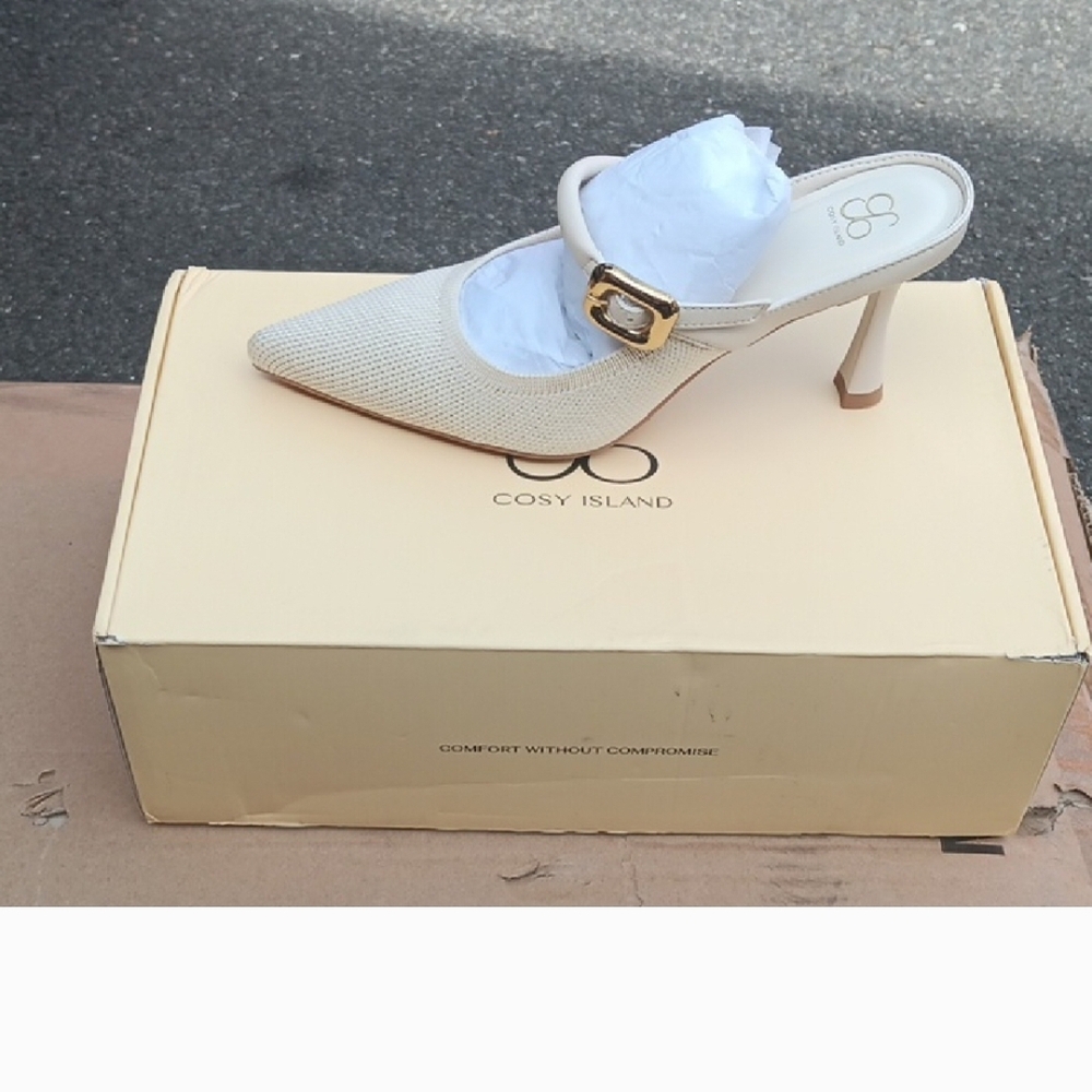 Cosy Island Cream Heeled Mules